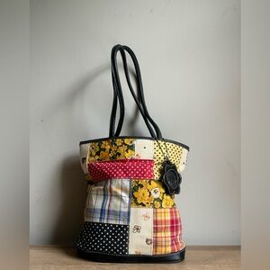 Floral Patchwork Tote Bag with Black Accents
